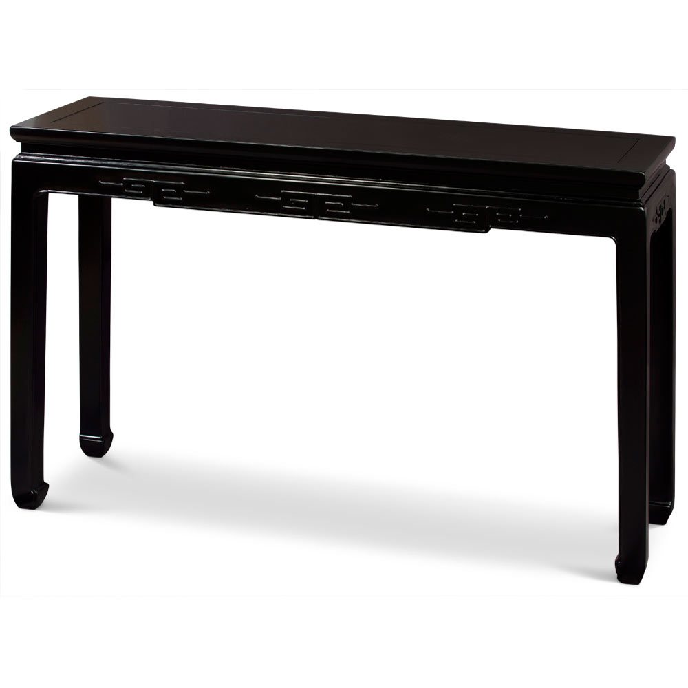 48in Matte Black Elmwood Chinese Key Motif Asian Console Table