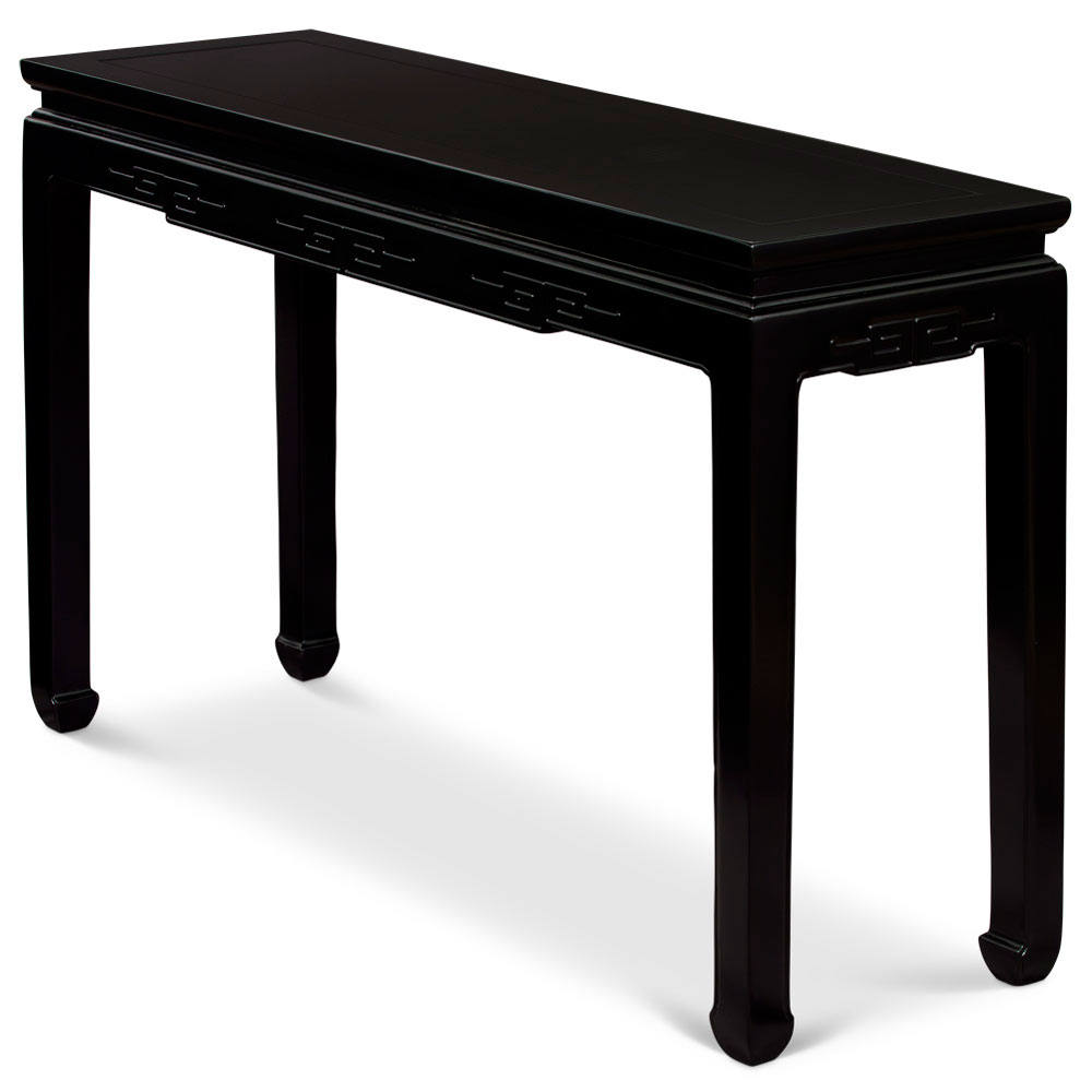 48in Matte Black Elmwood Chinese Key Motif Asian Console Table