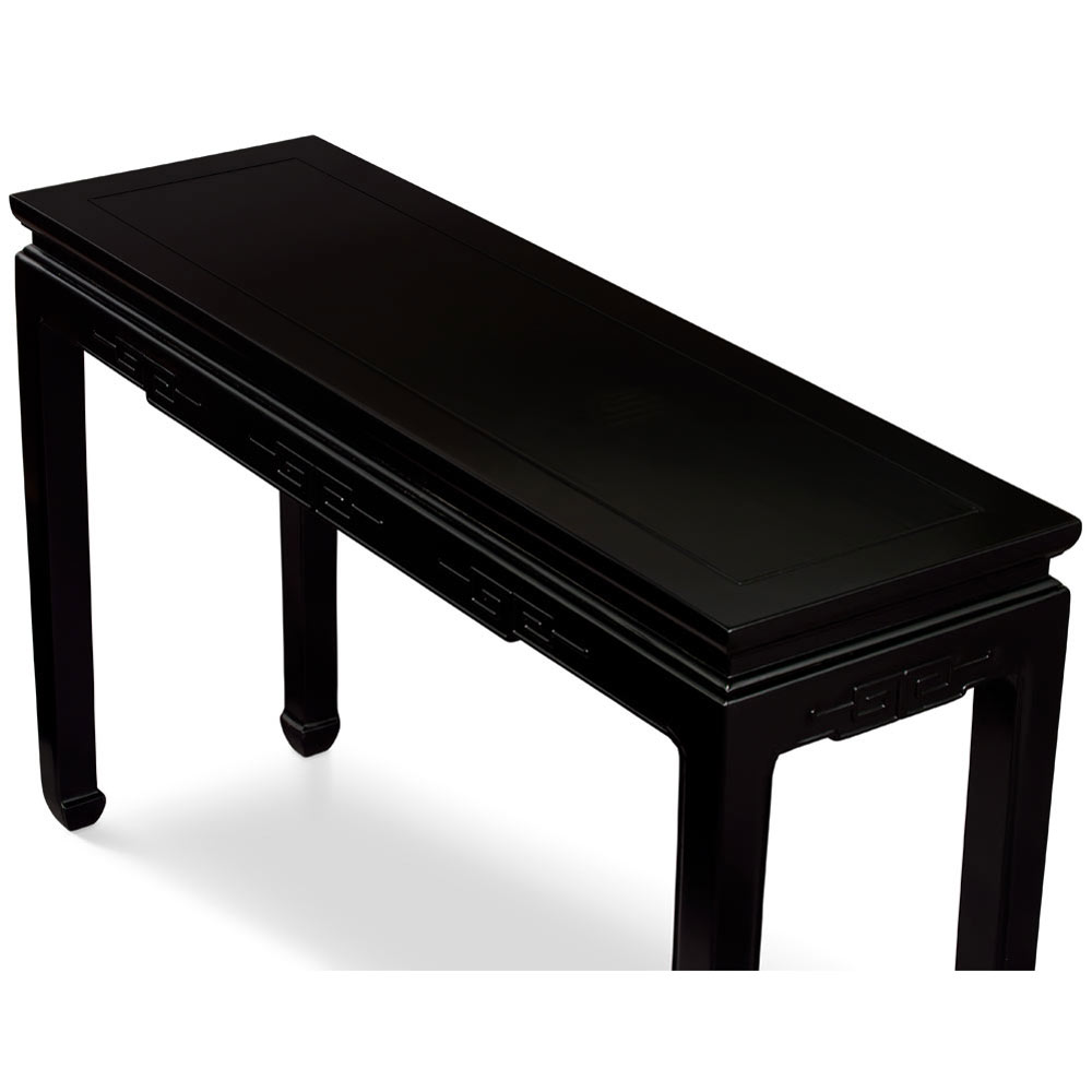 48in Matte Black Elmwood Chinese Key Motif Asian Console Table