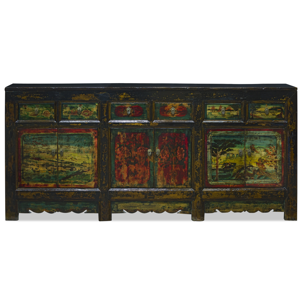 Vintage Elmwood Qing Hai Oriental Cabinet