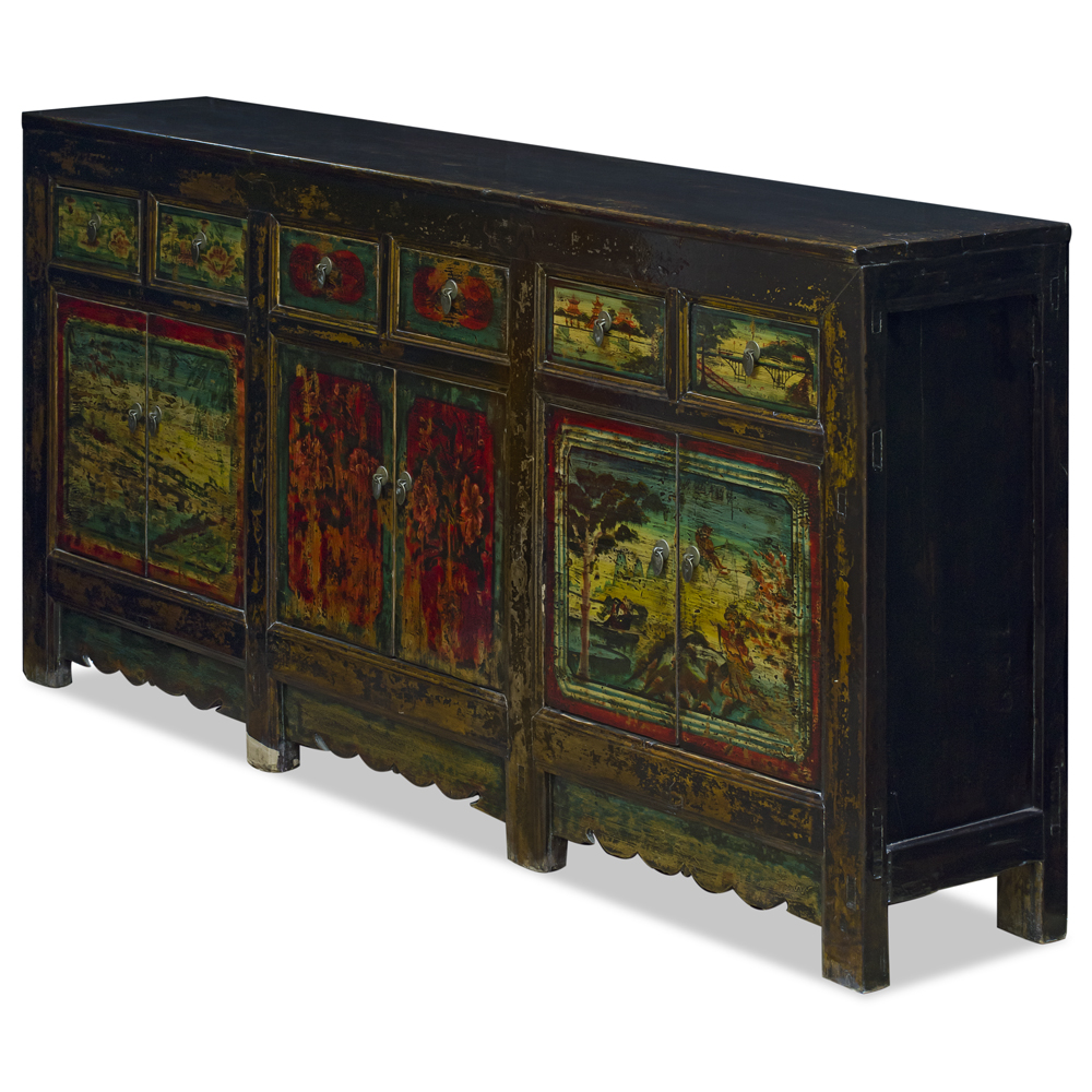 Vintage Elmwood Qing Hai Oriental Cabinet