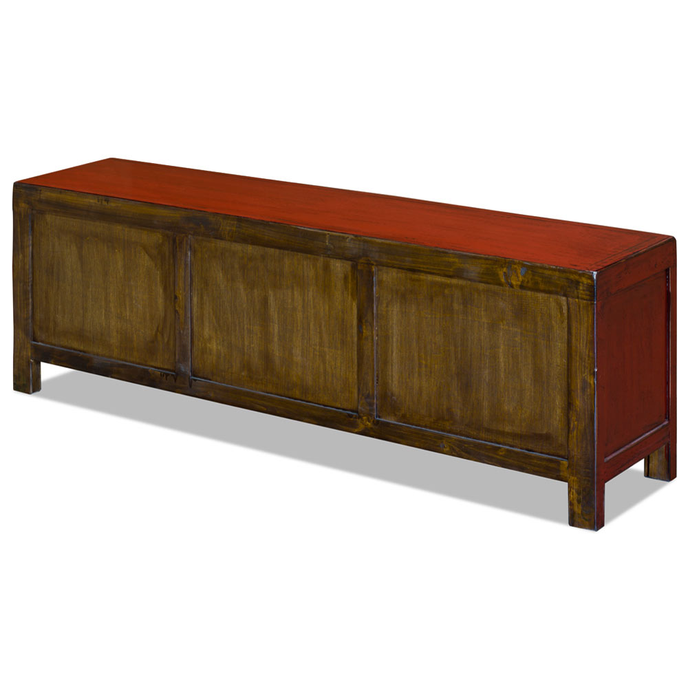 Distressed Red Elmwood Kang Asian Media Cabinet