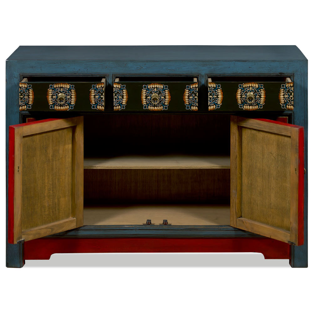 Elmwood Peony and Butterfly Motif Tibetan Cabinet