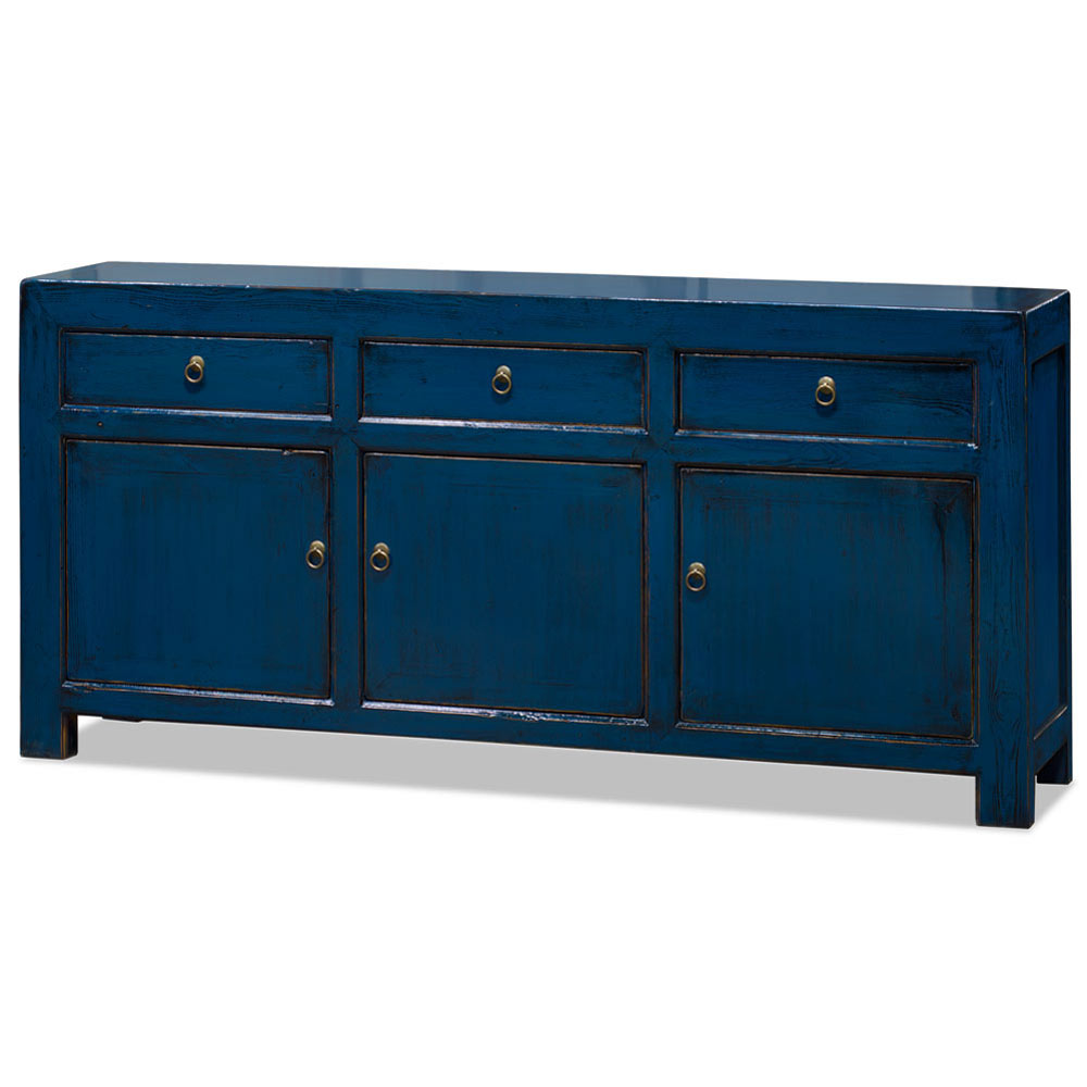 Distressed Blue Elmwood Chinese Ming Cabinet