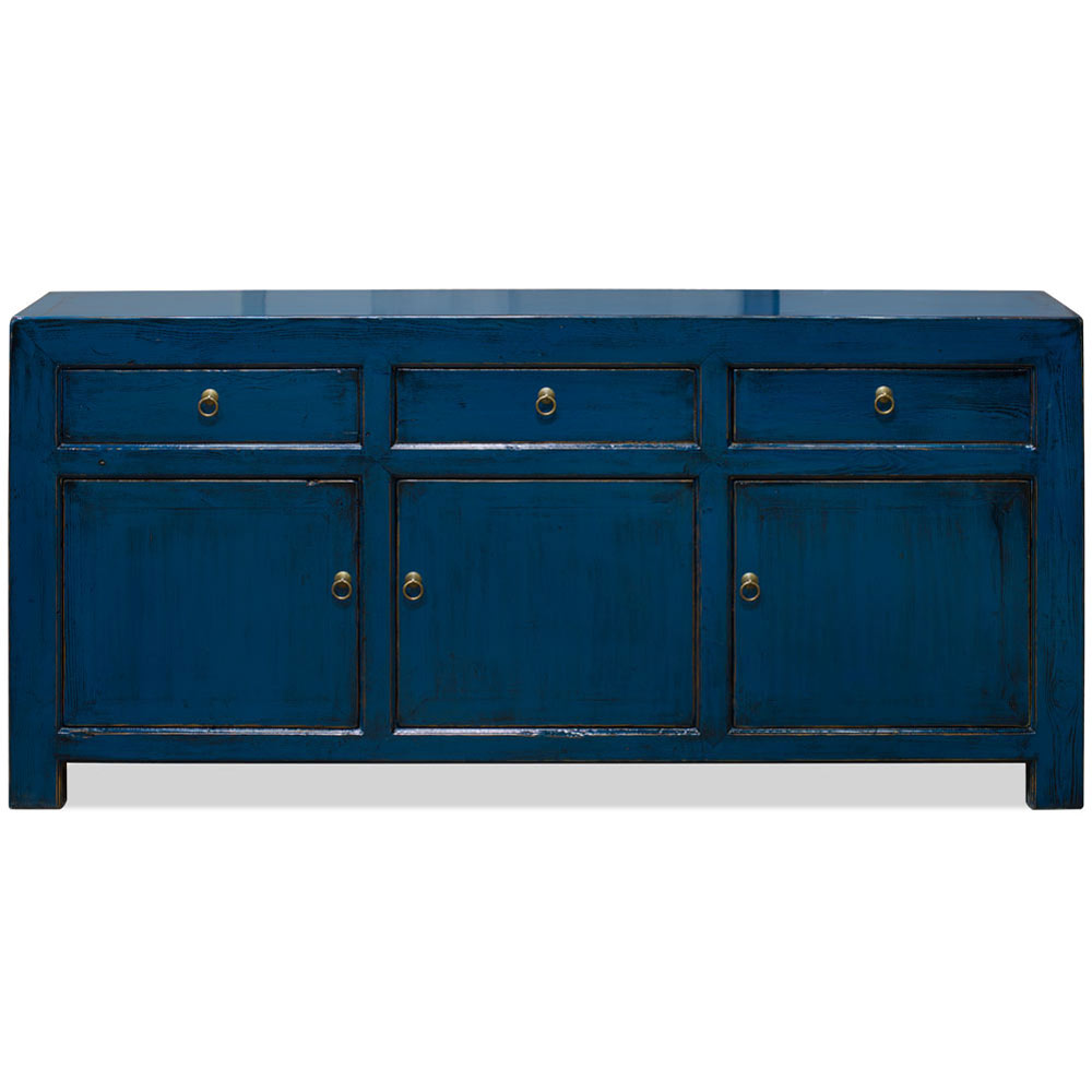 Distressed Blue Elmwood Chinese Ming Cabinet