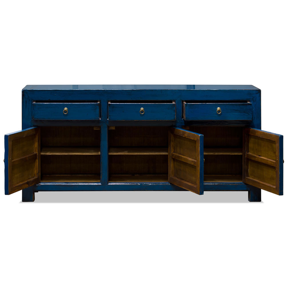 Distressed Blue Elmwood Chinese Ming Cabinet