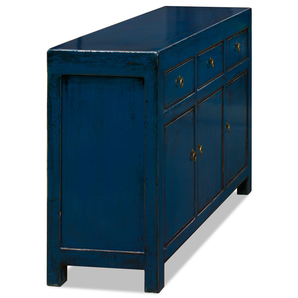 Distressed Blue Elmwood Chinese Ming Cabinet