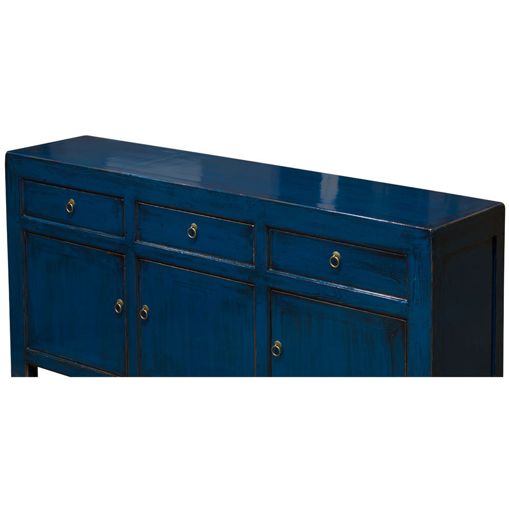 Distressed Blue Elmwood Chinese Ming Cabinet