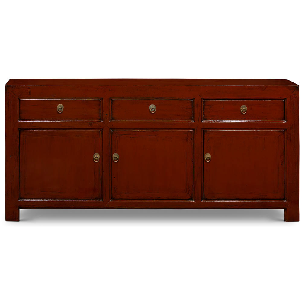 Distressed Dark Red Elmwood Chinese Ming Cabinet