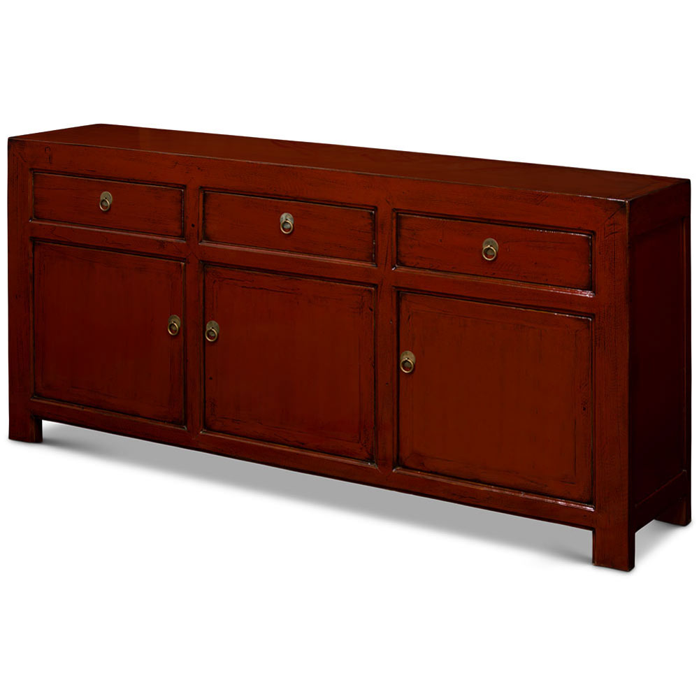 Distressed Dark Red Elmwood Chinese Ming Cabinet