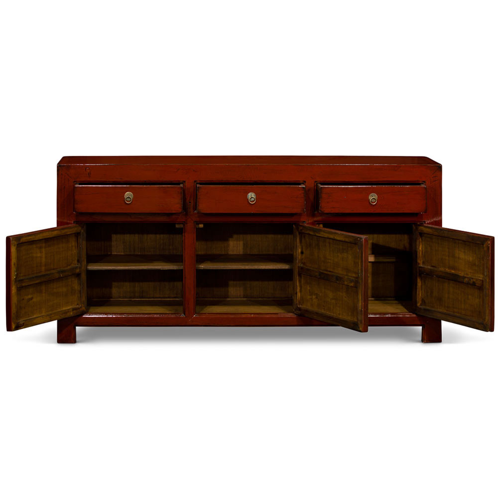 Distressed Dark Red Elmwood Chinese Ming Cabinet