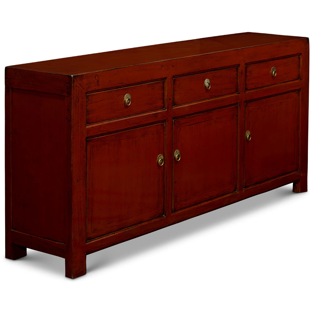 Distressed Dark Red Elmwood Chinese Ming Cabinet