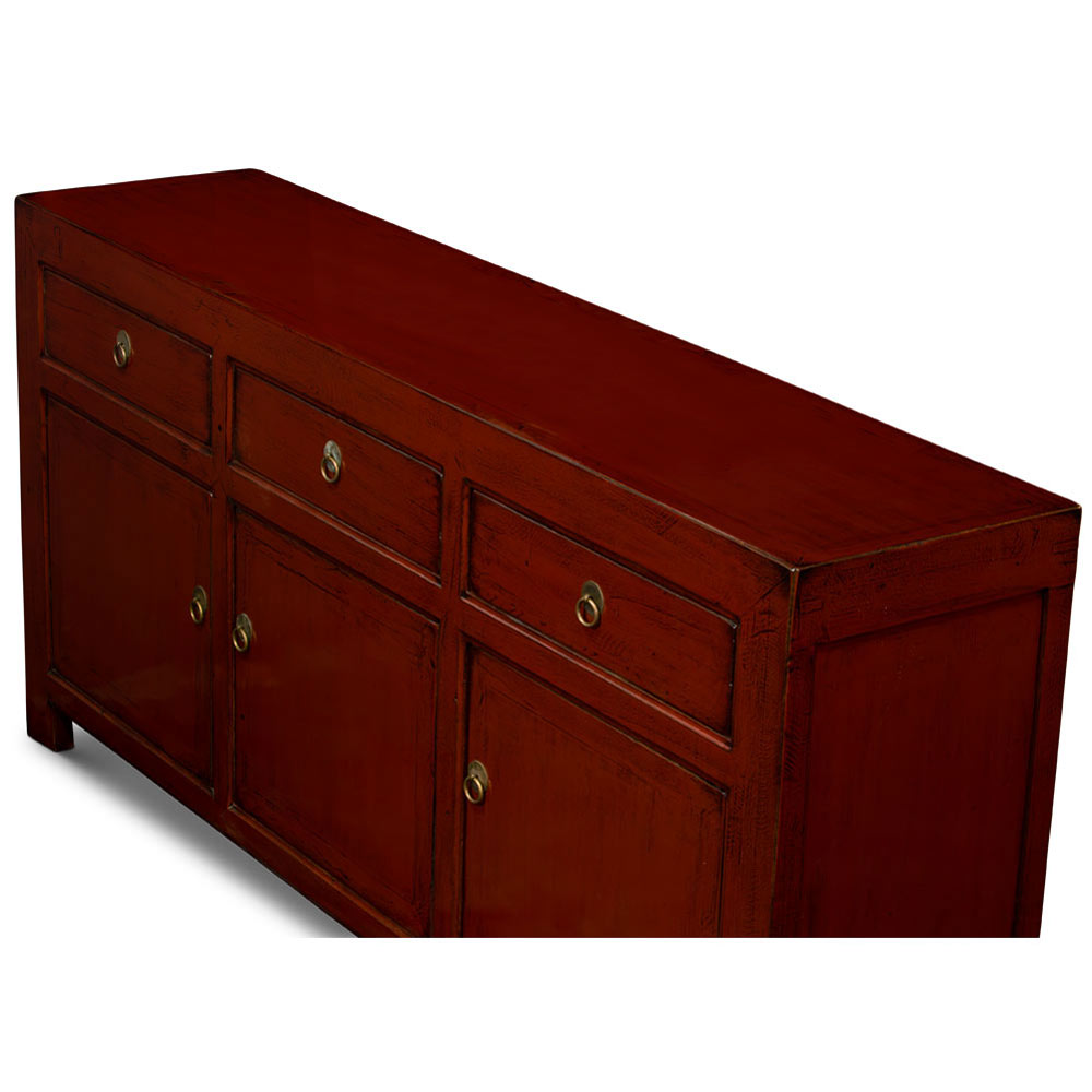 Distressed Dark Red Elmwood Chinese Ming Cabinet