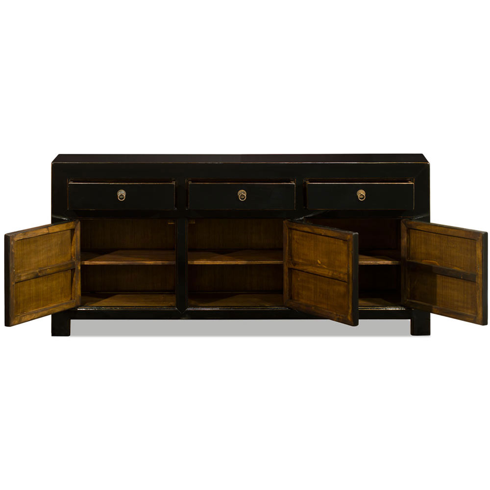 Distressed Black Elmwood Chinese Ming Cabinet