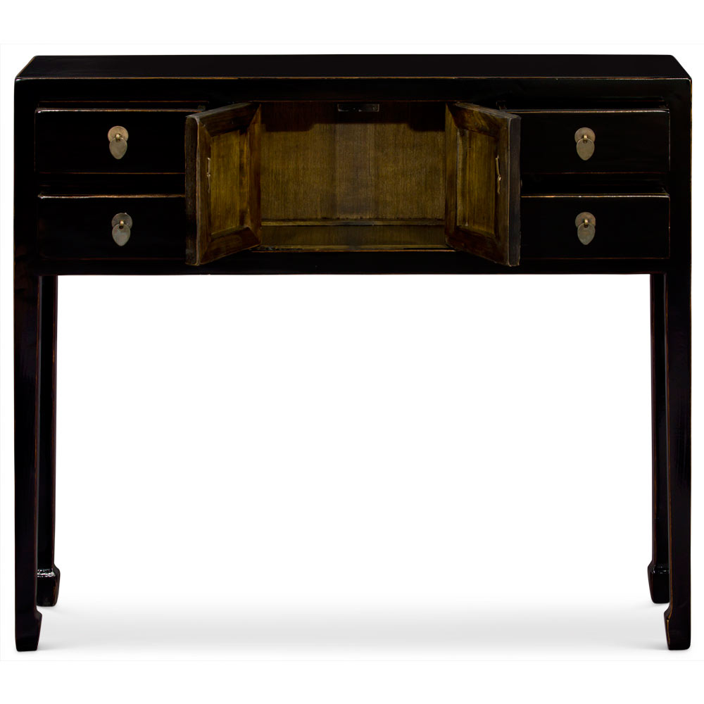 Distressed Black Petite Elmwood Chinese Console Cabinet