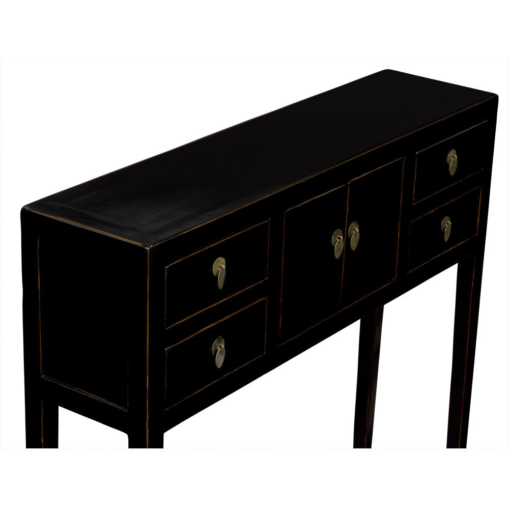 Distressed Black Petite Elmwood Chinese Console Cabinet