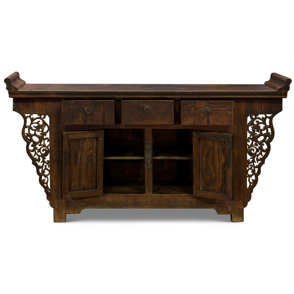 Vintage Grand Elmwood Asian Altar Style Sideboard