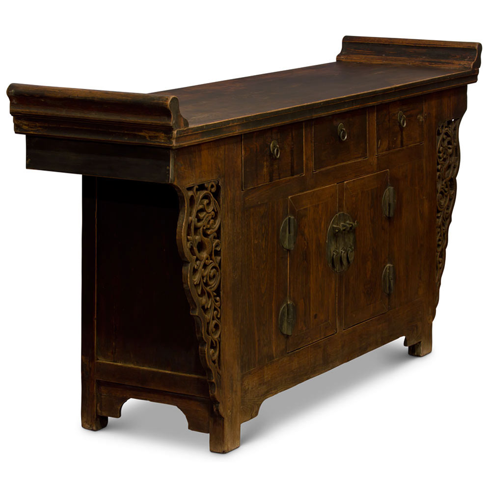 Vintage Grand Elmwood Asian Altar Style Sideboard