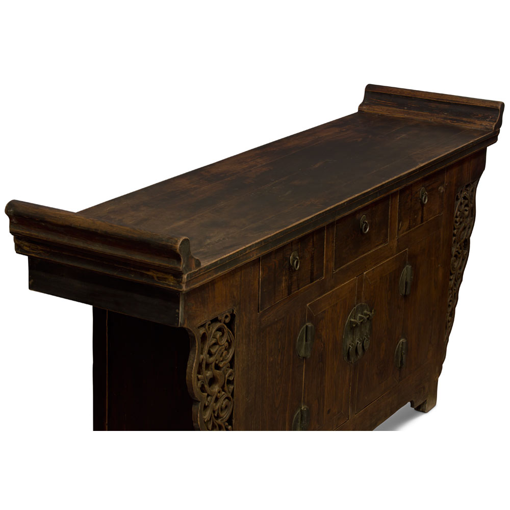 Vintage Grand Elmwood Asian Altar Style Sideboard