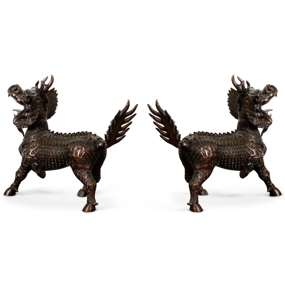 Bronze Kirin Oriental Statue Set
