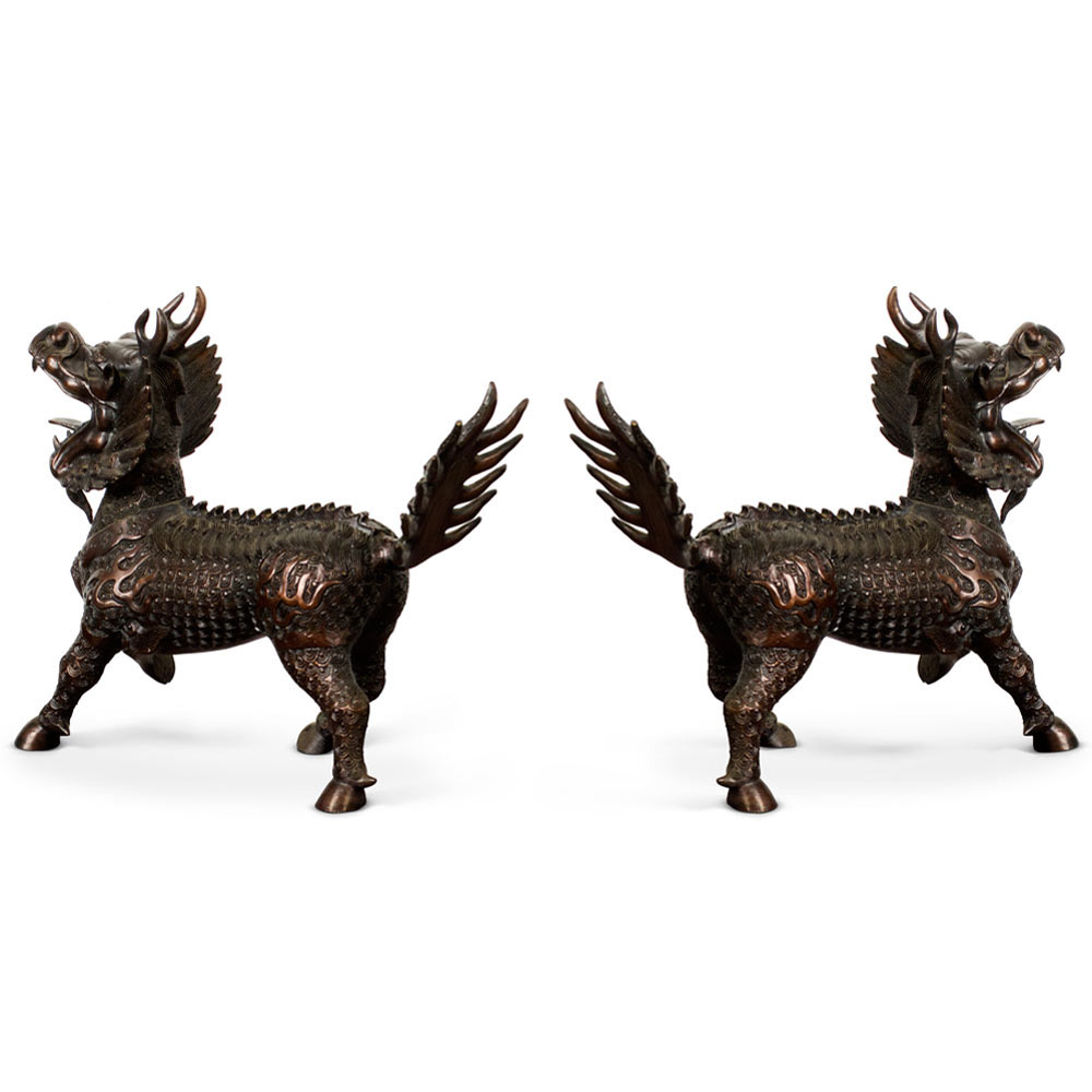 Bronze Kirin Oriental Statue Set