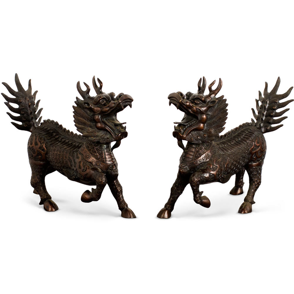 Bronze Kirin Oriental Statue Set