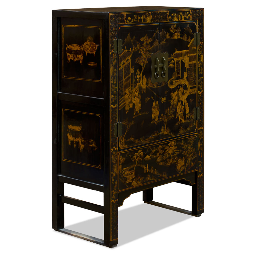 Vintage Black Chinoiserie Mid-Autumn Festival Scenery Chinese Armoire