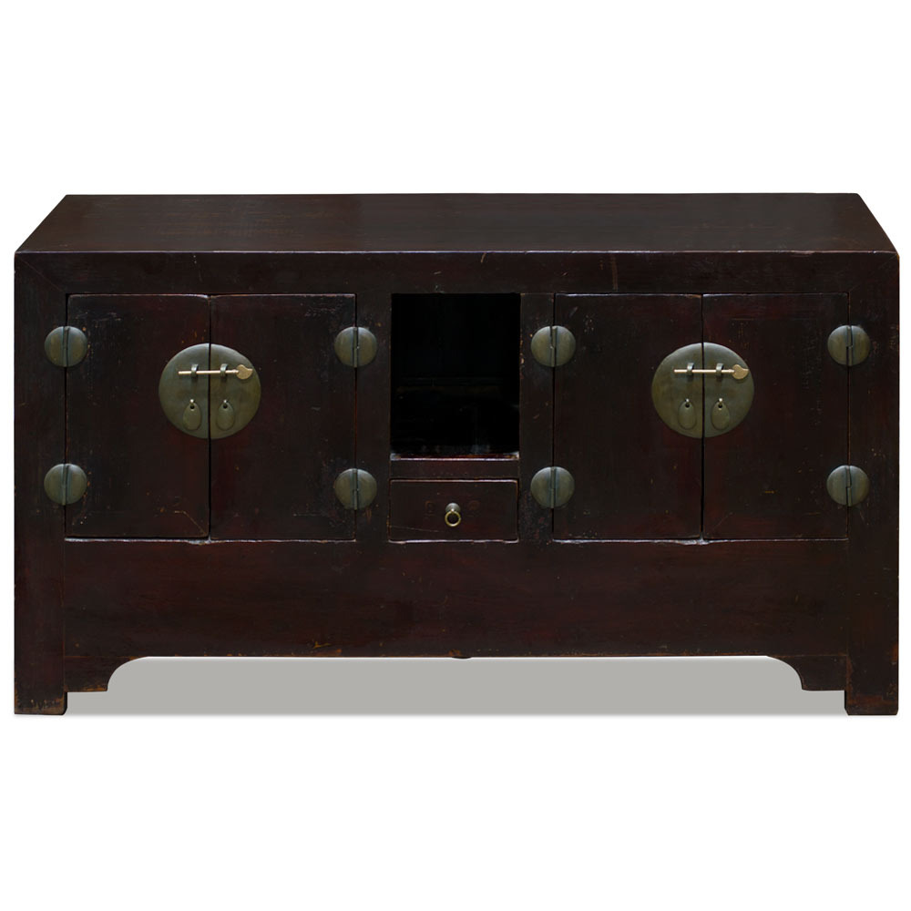 Vintage Dark Espresso Ming Style Elmwood Oriental Cabinet