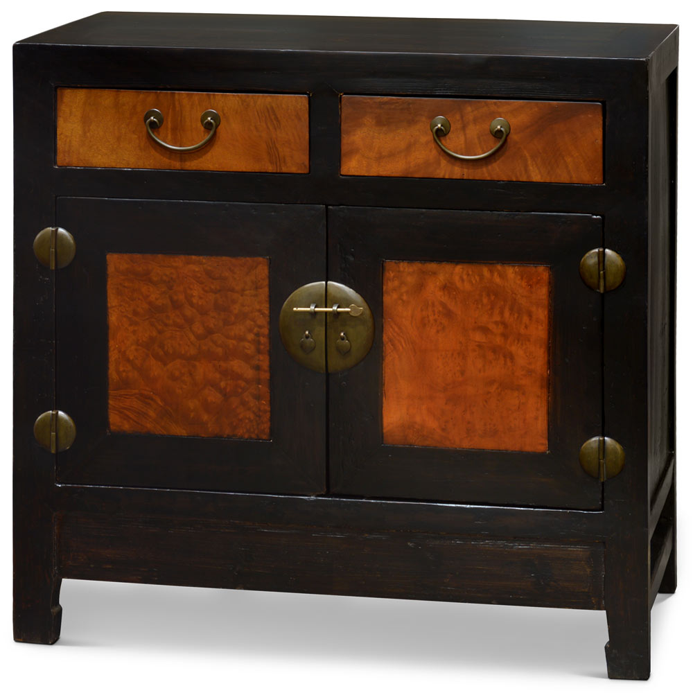 Vintage Elmwood Distressed Two Tone Oriental Cabinet