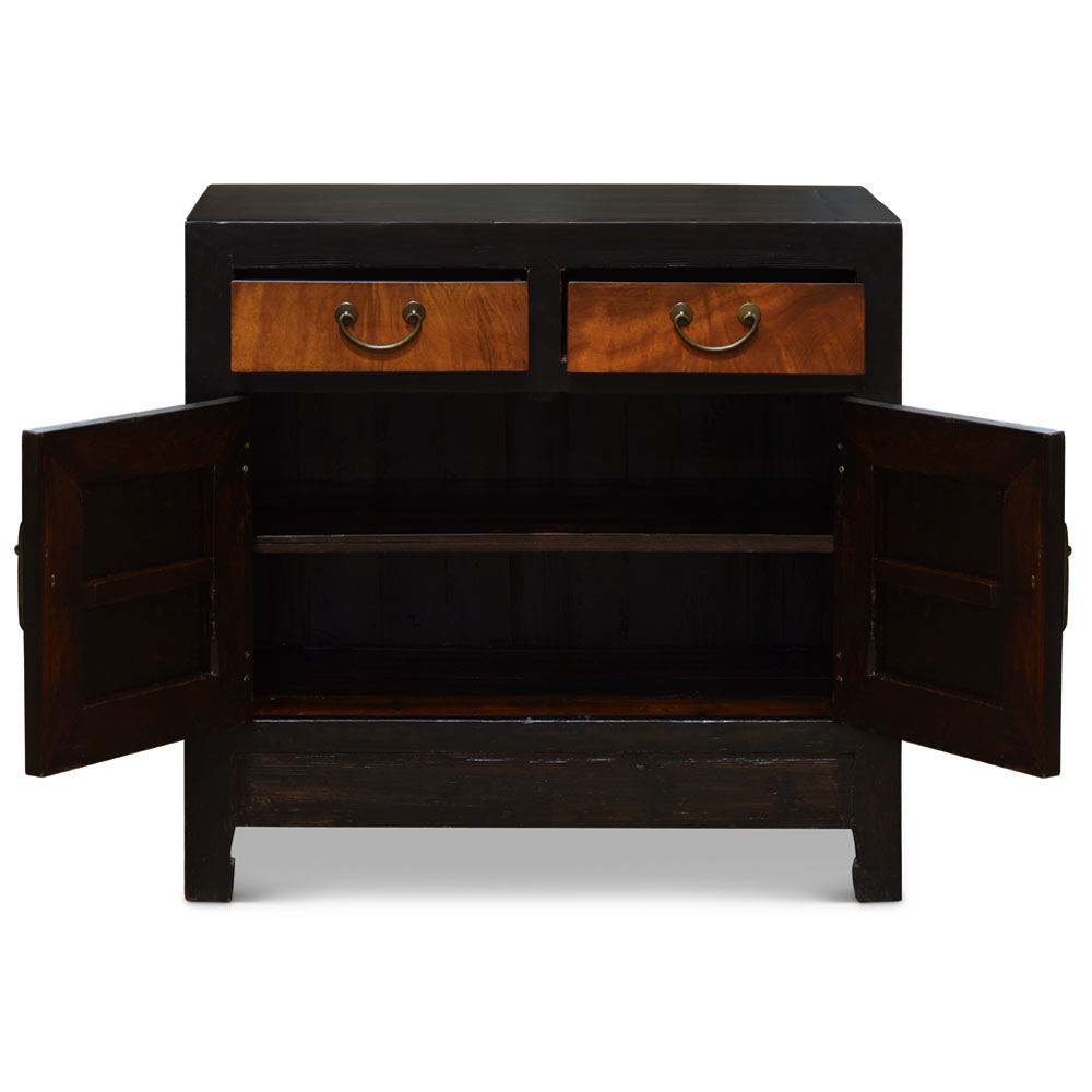 Vintage Elmwood Distressed Two Tone Oriental Cabinet