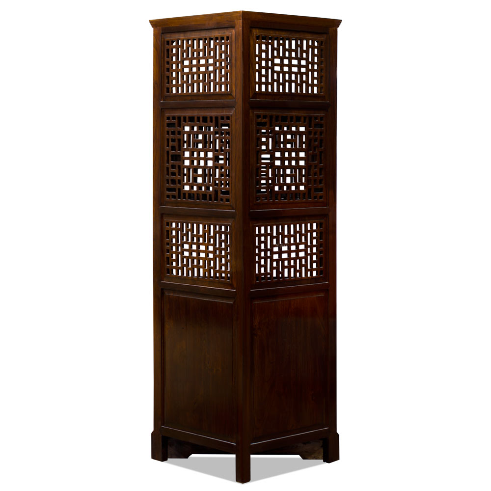 Elmwood Natural Finish Ming Asian Corner Cabinet