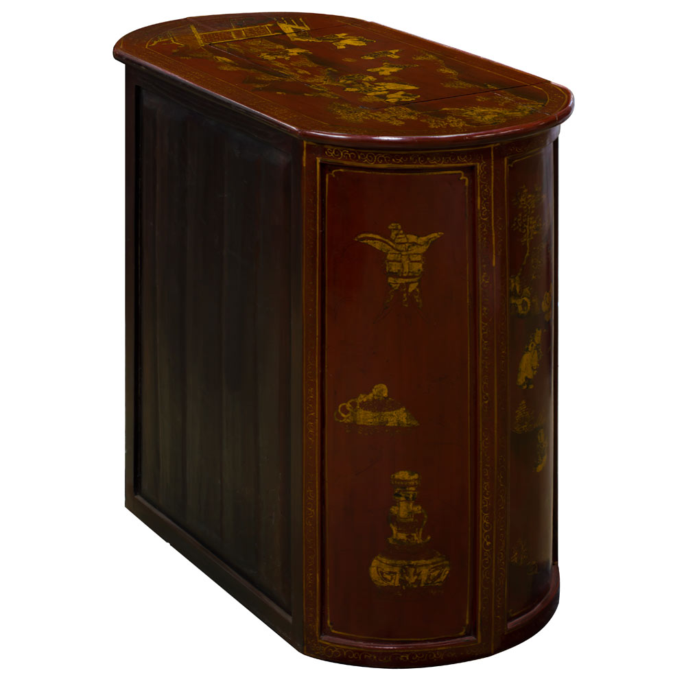 Vintage Dark Red Chinoiserie Elmwood Asian Accent Cabinet