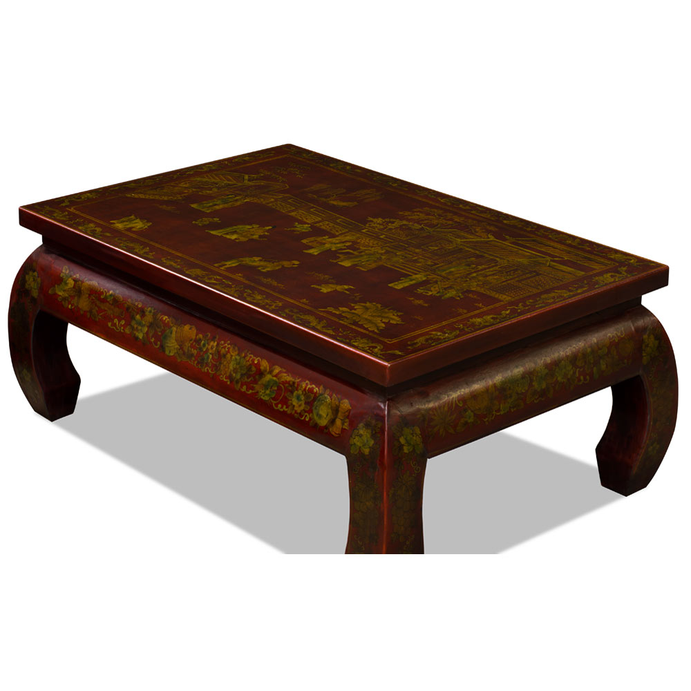 Rustic Red Chinoiserie Vintage Elmwood Oriental Rectangular Coffee Table