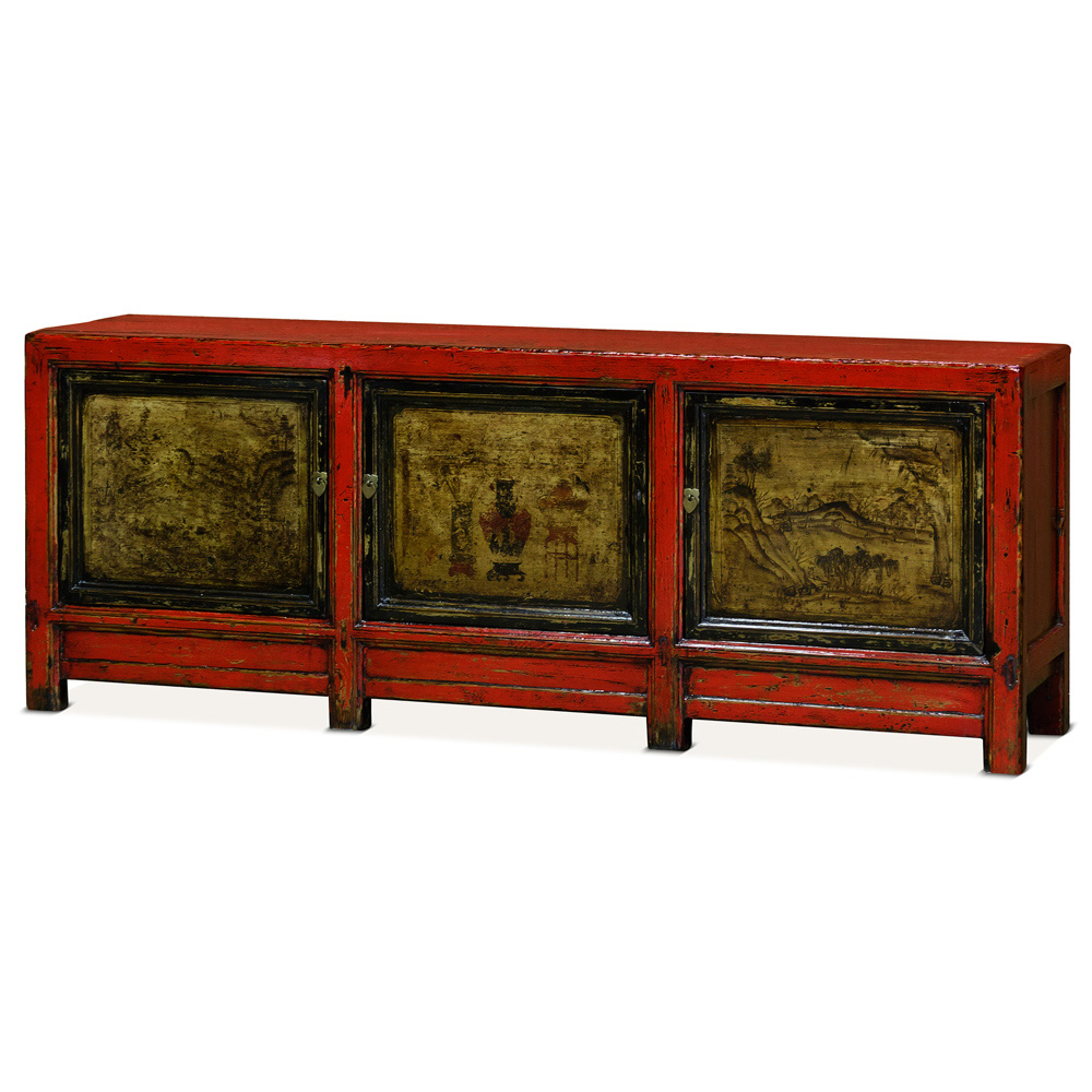 Hand Painted Elmwood Tibetan Cabinet