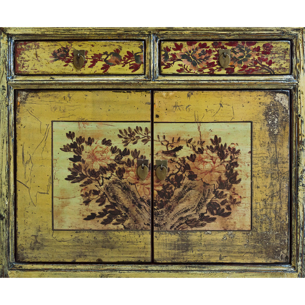 Vintage Chiffon Yellow Elmwood Tibetan Cabinet