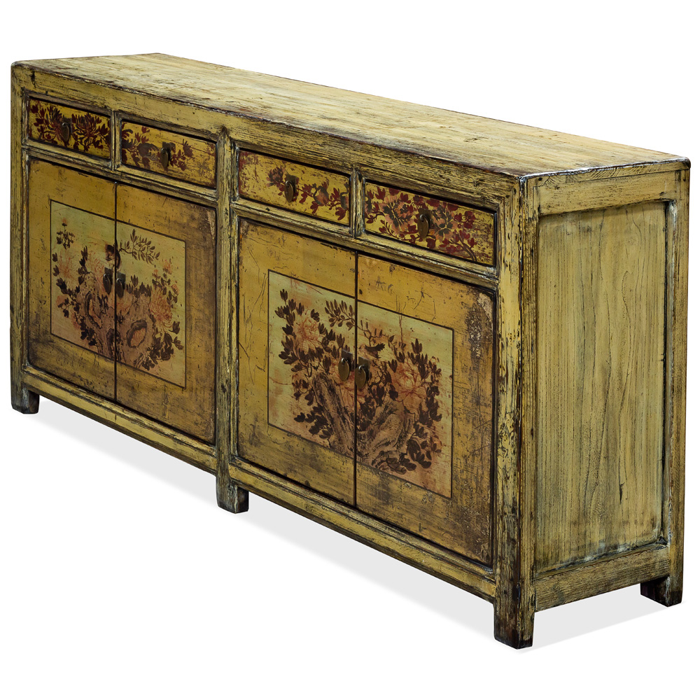 Vintage Chiffon Yellow Elmwood Tibetan Cabinet