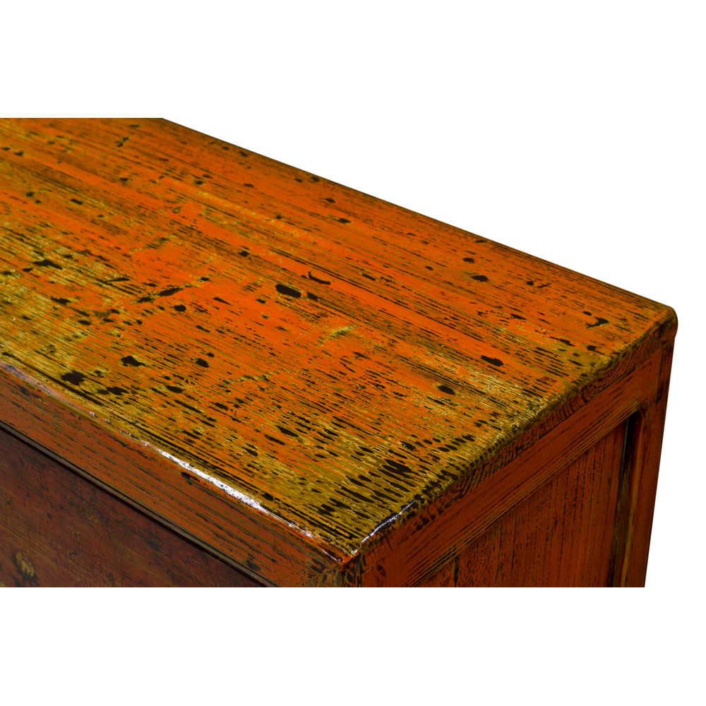 Vintage Tangerine Elmwood Chinese Peking Sideboard