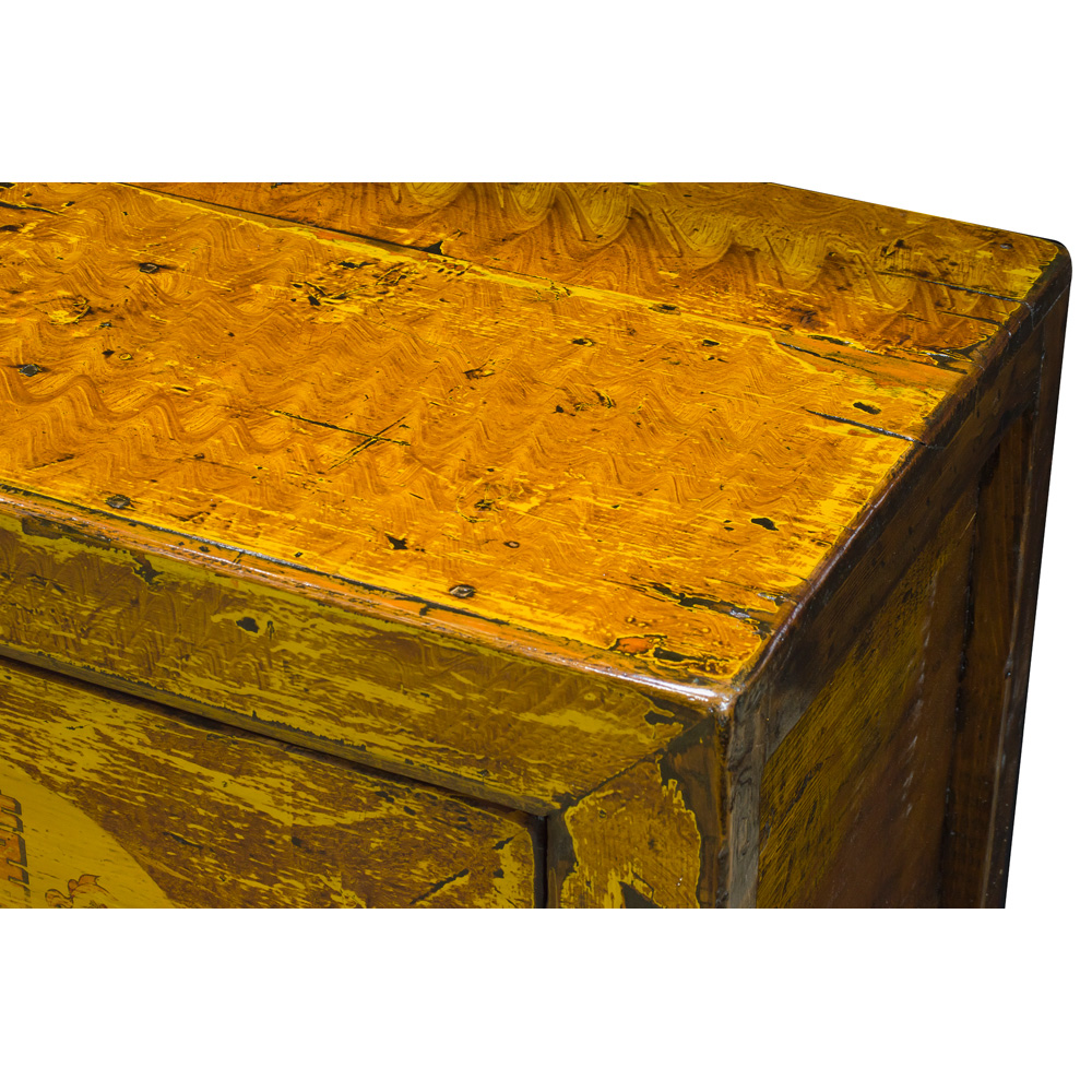 Vintage Yellow Elmwood Tibetan Sideboard