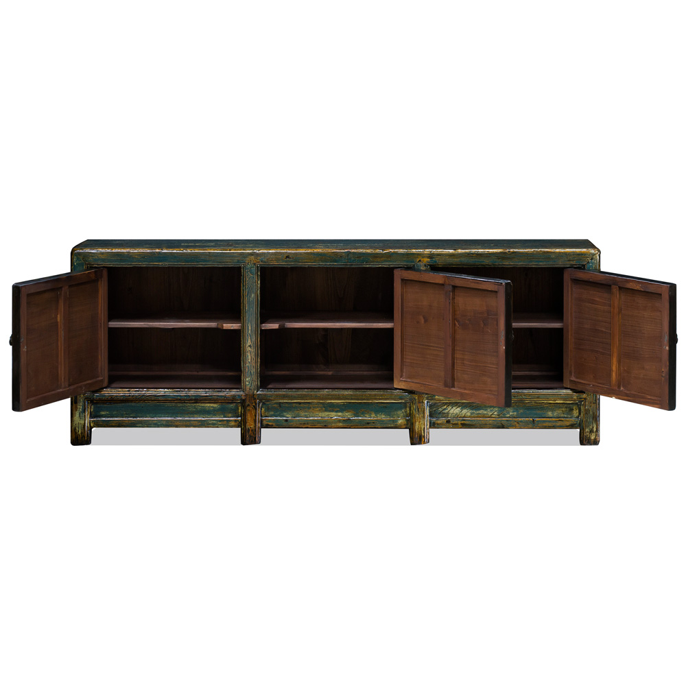 Vintage Teal Elmwood Tibetan Cabinet