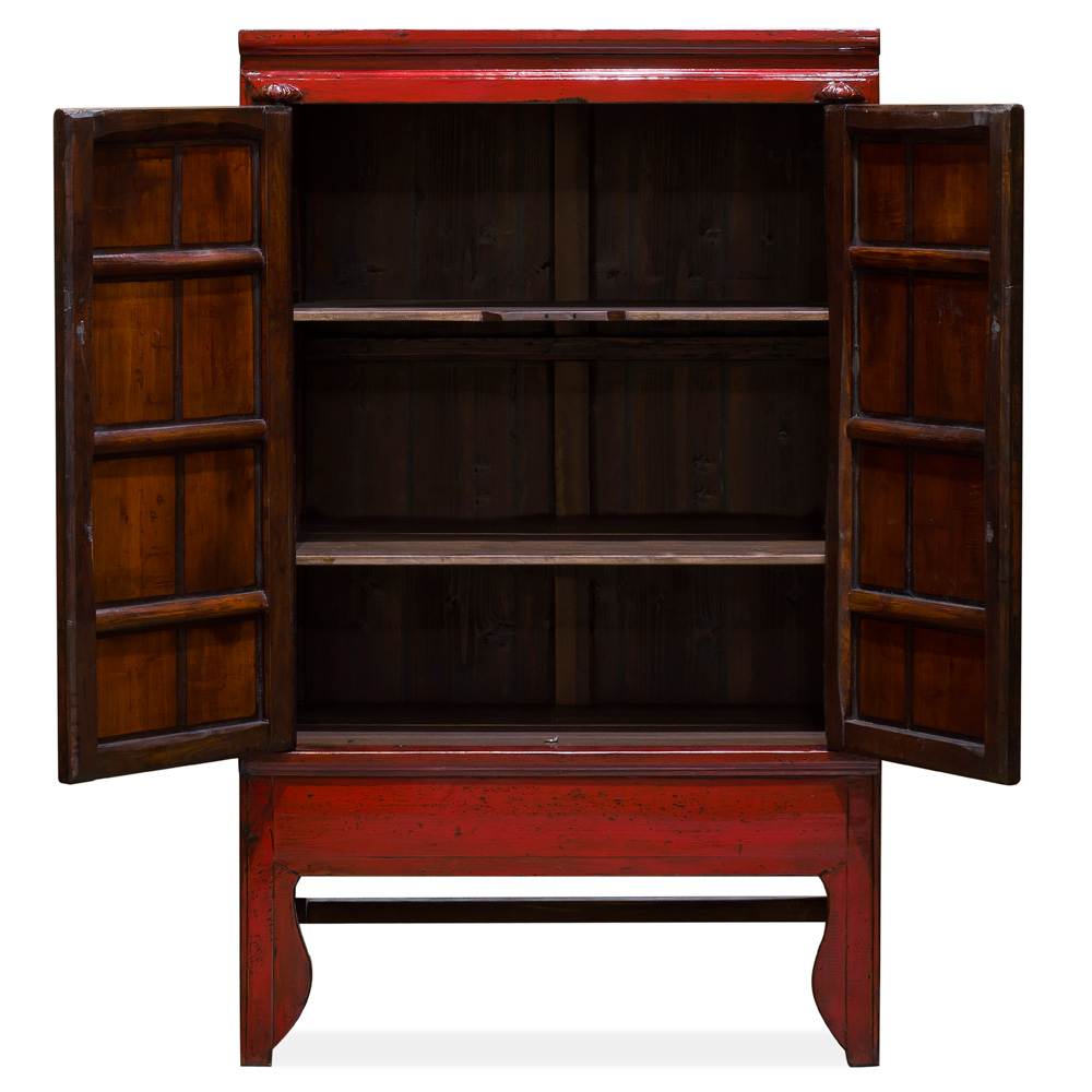 Vintage Elmwood Chinese Red Wedding Cabinet