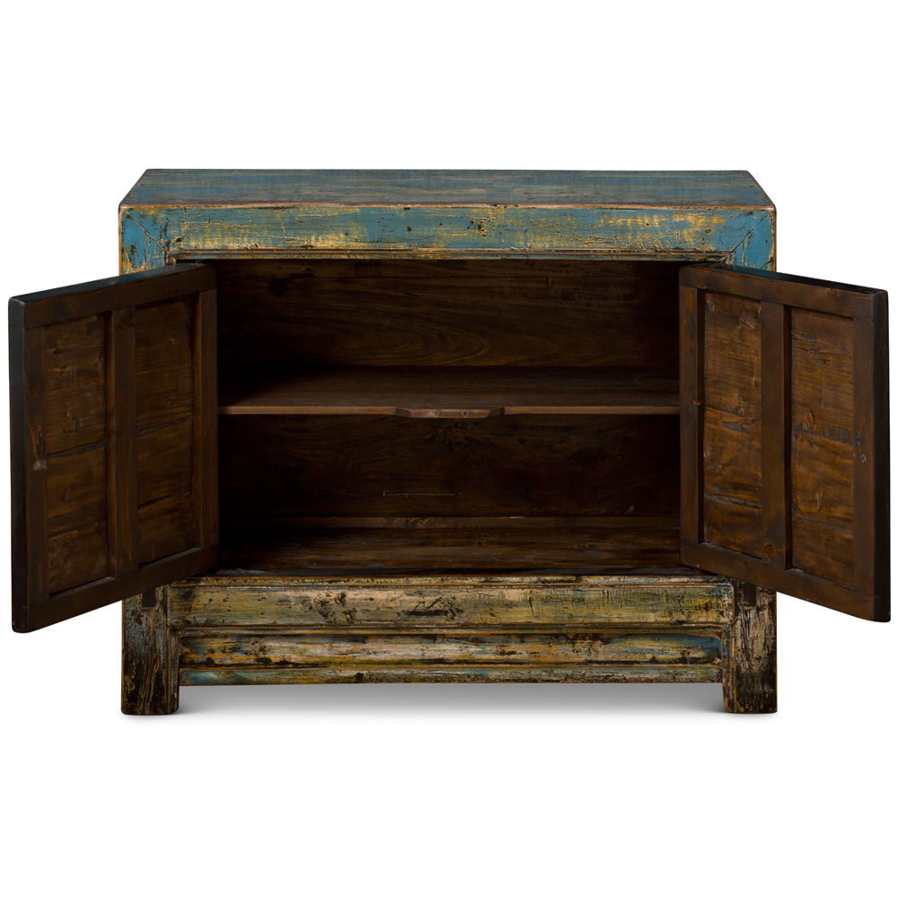 Distressed Turquoise Peony Elmwood Cabinet