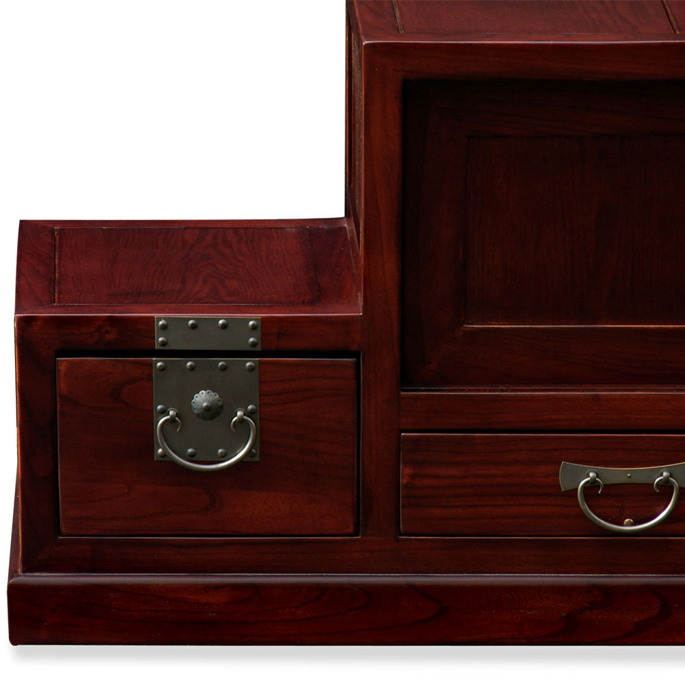 Dark Cherry Elmwood Japanese Style Step Tansu