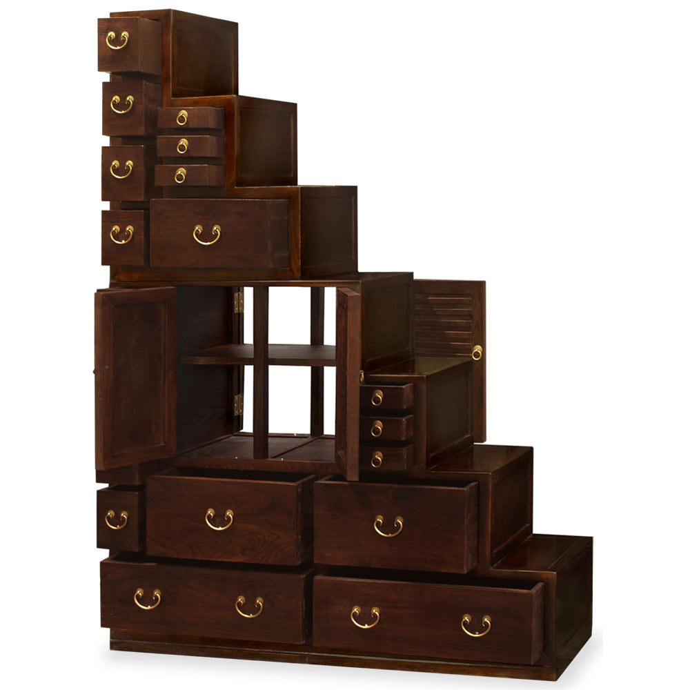 Dark Espresso Finish Elmwood Grand Japanese Step Tansu Chest