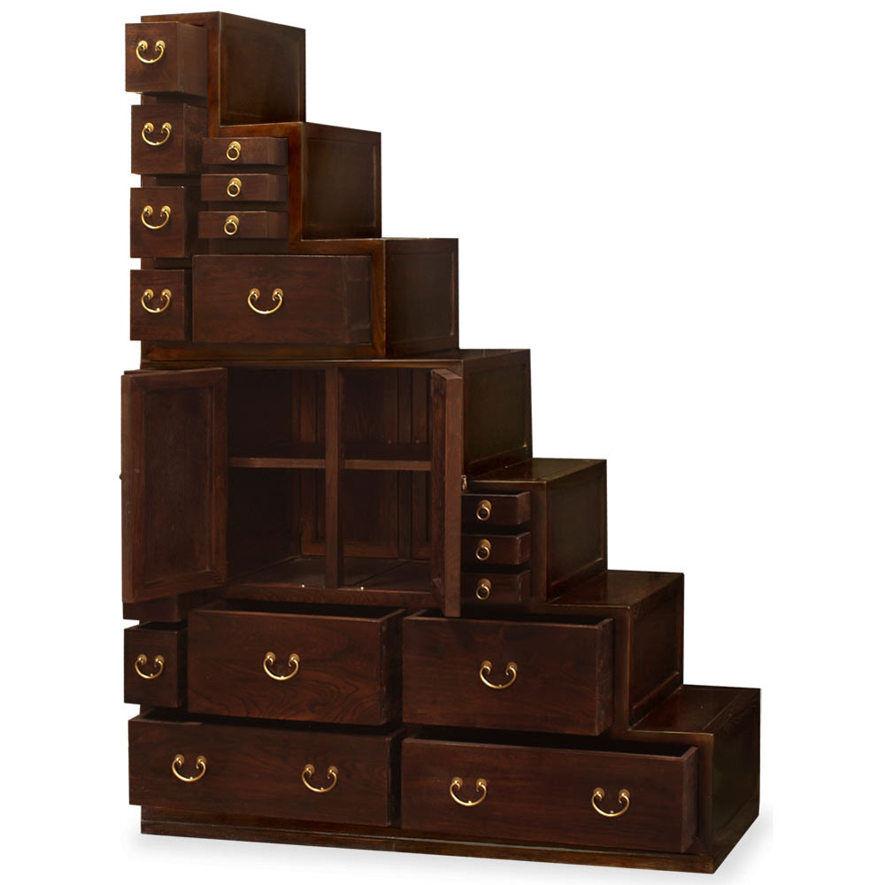 Dark Espresso Finish Elmwood Grand Japanese Step Tansu Chest