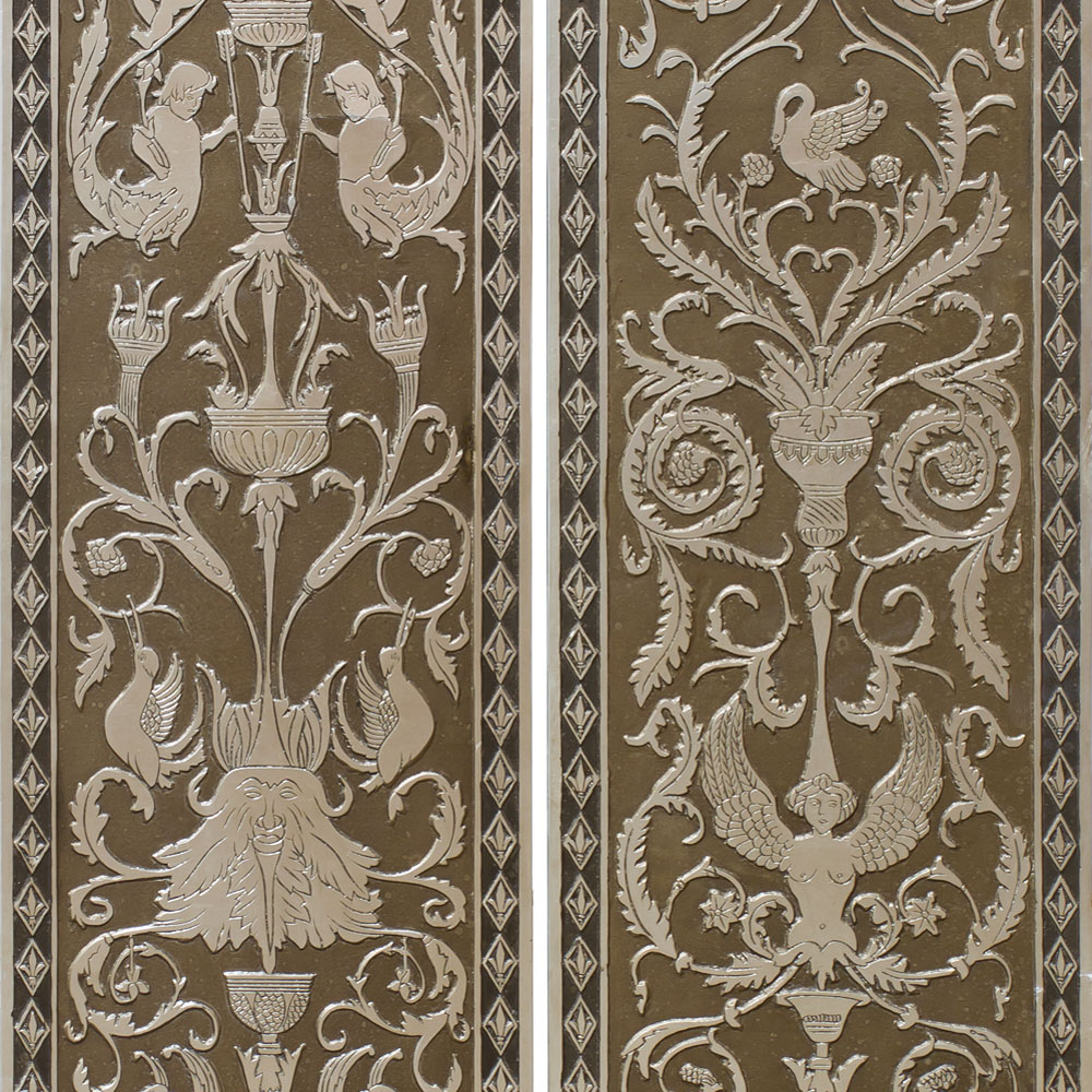 Hand Painted Silver Leaf French Motif Oriental Floor Screen