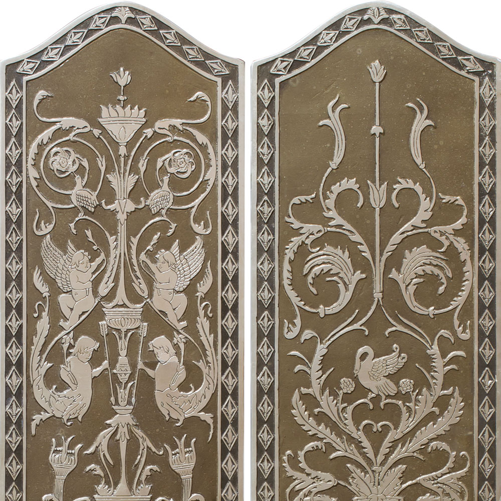 Hand Painted Silver Leaf French Motif Oriental Floor Screen