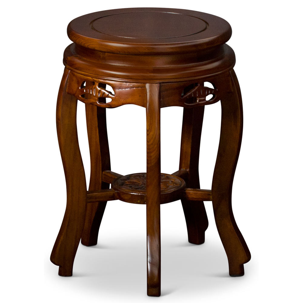 Mahogany Finish Round Elmwood Su Chow Tea Table Set with 5 Stools