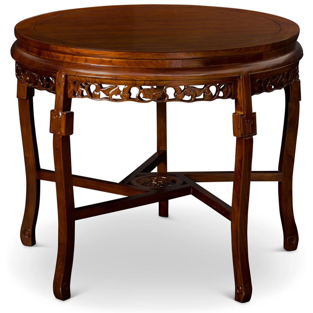 Mahogany Finish Round Elmwood Su Chow Tea Table Set with 5 Stools