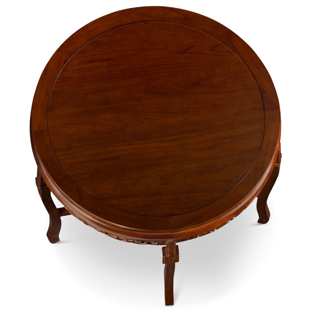 Mahogany Finish Round Elmwood Su Chow Tea Table Set with 5 Stools