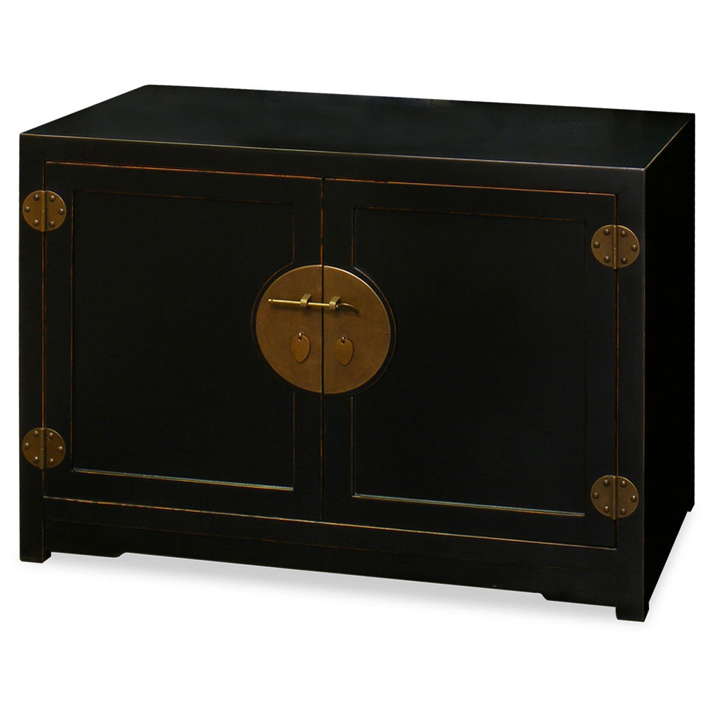 Distressed Black Elmwood Chinese Ming Vanity Cabinet